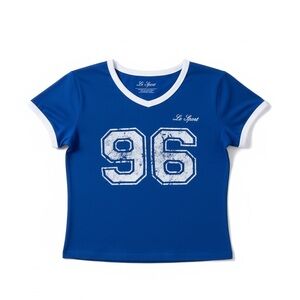 Le Sport Retro Graphic Baby Tee Blue Ringer Cropped Women’s XL NWT